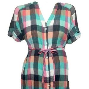 XXL NWT S Isabel Maternity Dolman Shirt Dress Orange Green Plaid XS